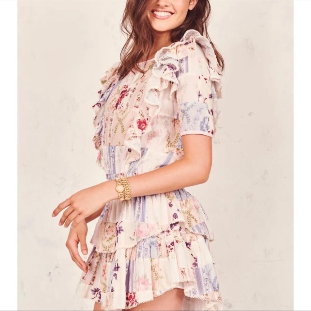 Loveshackfancy Natasha Patchwork Mini Dress Ruffle - image 2